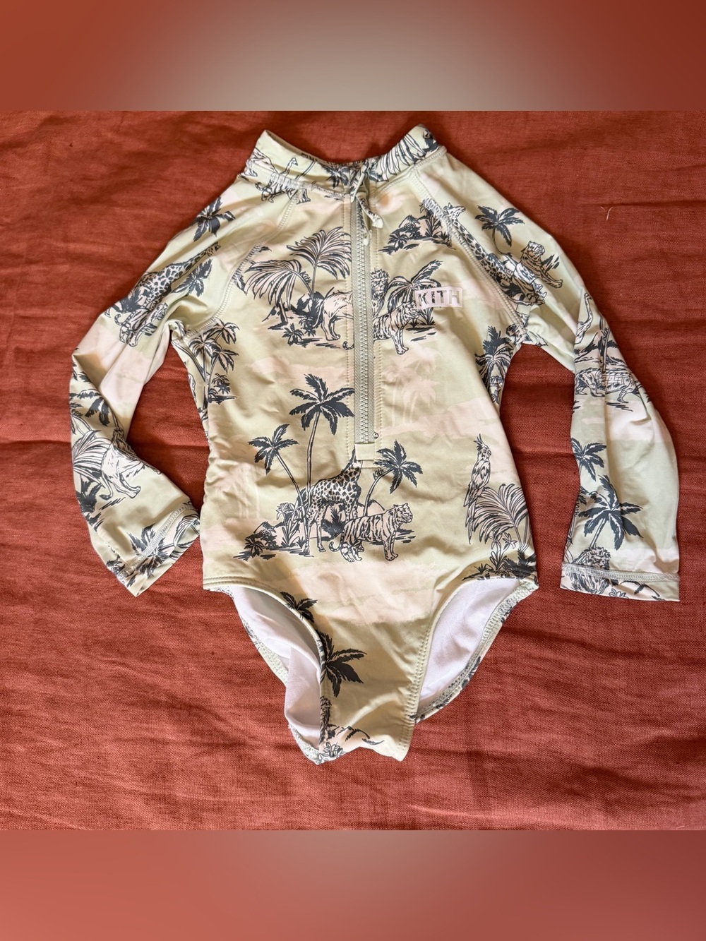 Kith Kids | Pale Green and team Palm Print Zip One-Piece